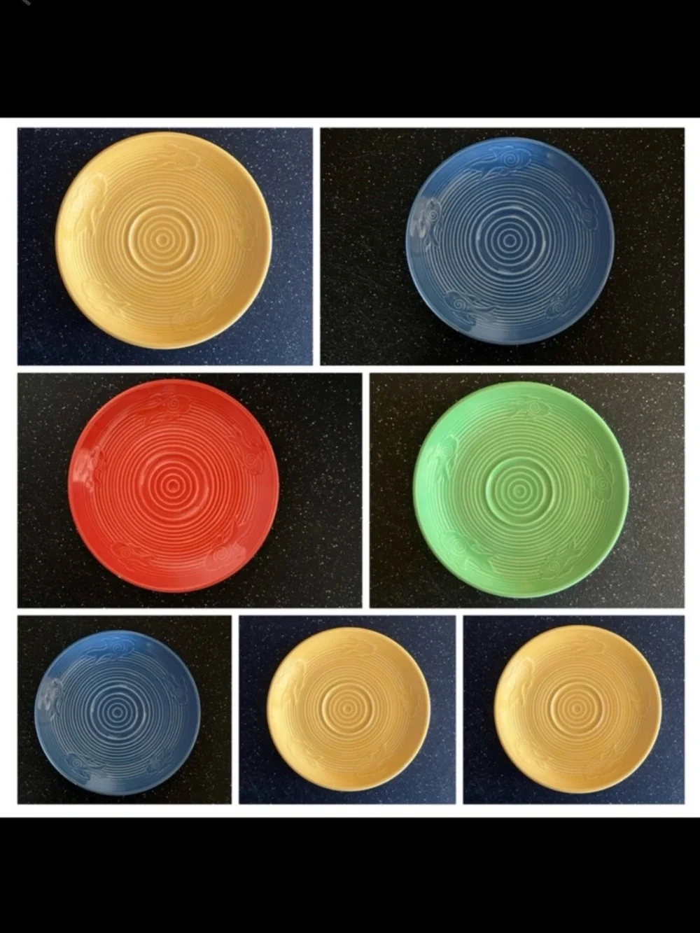 7 Vintage‎ Buffalo China Saucers Colorful Fish Swimming Motif